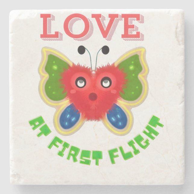 Custom Fuzzy Heart Butterfly Gift Stone Coaster (Front)