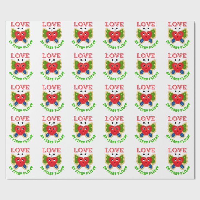 Custom Fuzzy Heart Butterfly Gift Wrapping Paper (Flat)