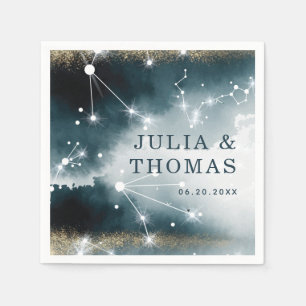 Custom Galaxy Blue Gold Stars Wedding Napkin