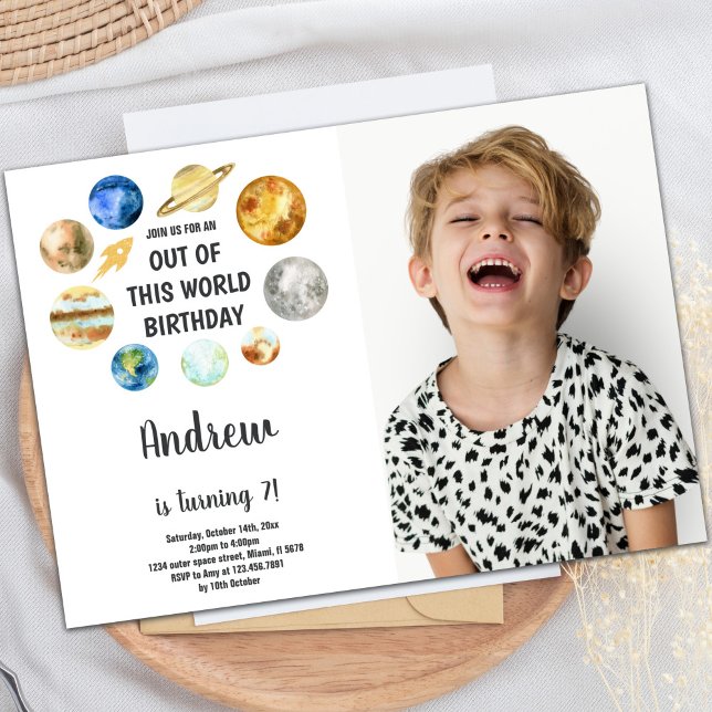 Custom Galaxy Kids Party Invite (Outer Space Birthday Invitations with photo)