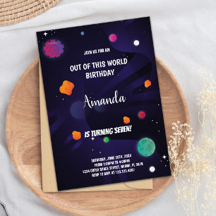 Custom Galaxy Rocket & Astronaut Kids Party Invite