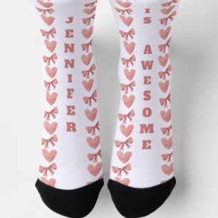 Custom Galentine Valentine Hearts and Bows Socks