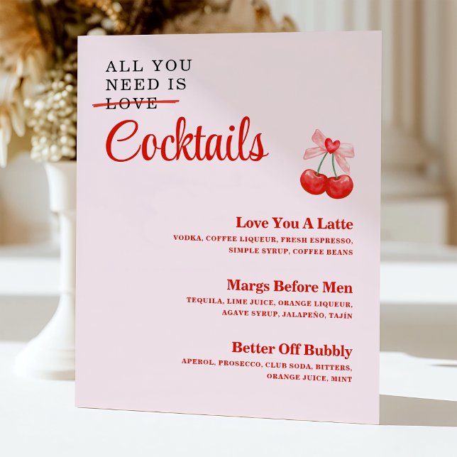 Custom Galentine's Day Party Cocktail Drinks Menu Pedestal Sign (Creator Uploaded)