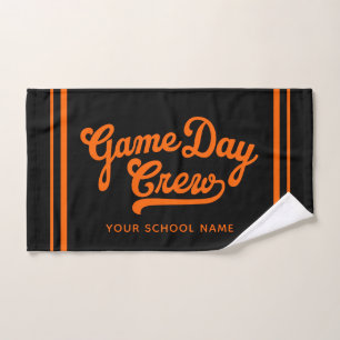 Custom Game Day Crew Team Spirit Black Orange Hand Towel