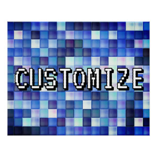 Custom Gamertag Blue 8-Bit Pixel Square Pattern Poster