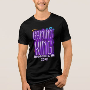 Custom Gaming King for Gamer Location Date Name Tri-Blend Shirt