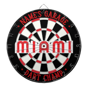 Custom Garage MIAMI Simple Modern Black White Red Dartboard