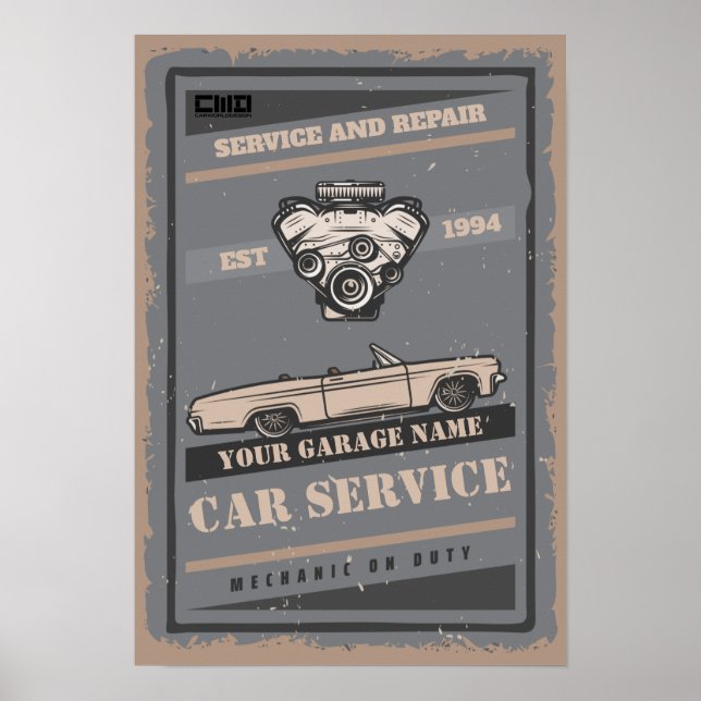 Custom Garage Sign Poster – Vintage Car Service (Front)