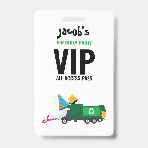 Custom Garbage Truck Birthday Party Pass Favour ID Badge