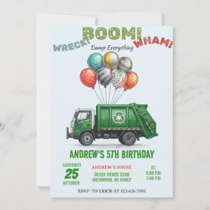 Custom Garbage Truck Recycling Birthday Invitation