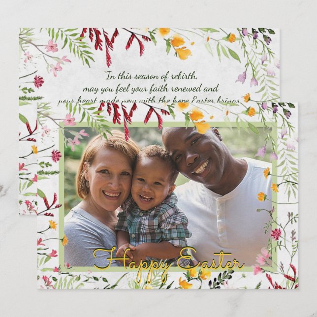 Custom Garden floral photo Easter Holiday Card (Front/Back)