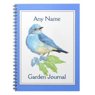 Custom Garden Journal Watercolor Blue Bird