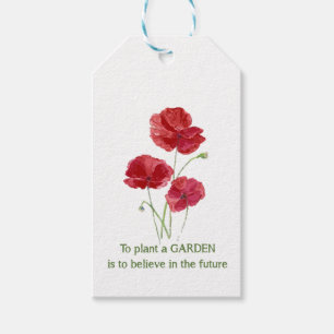 Custom Garden Quote Red Poppy Watercolor Art Gift Tags