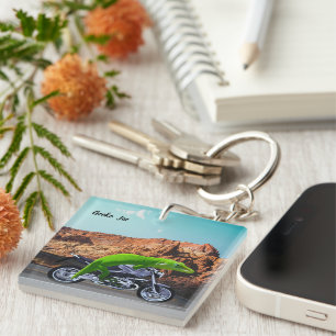 Custom Gecko Rider Joe Motorcycle Desert Highway Key Ring
