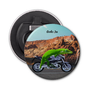 Custom Gecko Rider on Motorcycle Desert Highway Bottle Opener