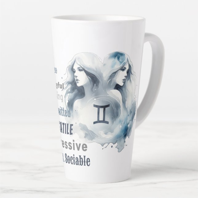 Custom Gemini Twins Traits Zodiac Sign Birthday Latte Mug (Right Angle)