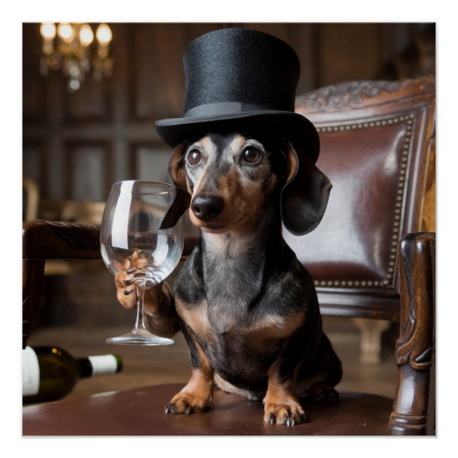 Custom Gentleman Dog Portrait - Wine Lover Pet Art Poster (Front)