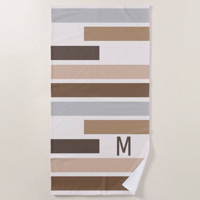Custom Geometric Earthtones Stripes Art Pattern Beach Towel (Front)