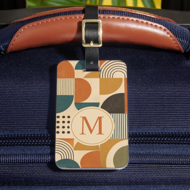 Custom Geometric Mid-Century Abstract Pattern Luggage Tag (Front Insitu 2)