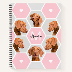 Custom Geometric Pet Photo Collage Pink Grey Notebook