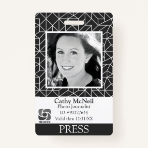 Custom Geometric Reporter Photographer BW Press ID ID Badge