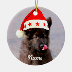 Custom German Shepherd Dog Christmas Hat Ceramic Tree Decoration