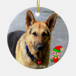 Custom German Shepherd Dog Photo with Cute Elf Ceramic Tree Decoration