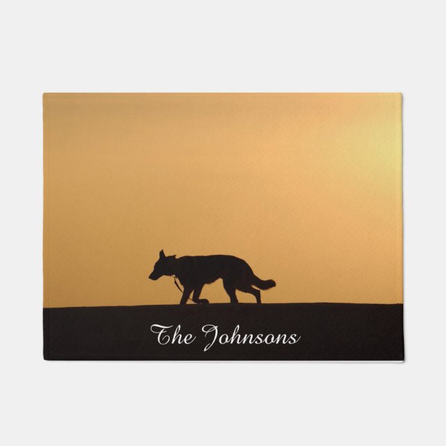 Custom German Shepherd Dog Silhouette Sunset Doormat (Front)