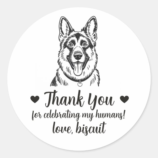 Custom German Shepherd Dog Wedding Favour Stickers (Front)