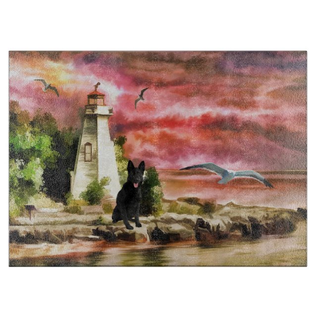 Custom German Shepherd Lighthouse cutting board (Front)