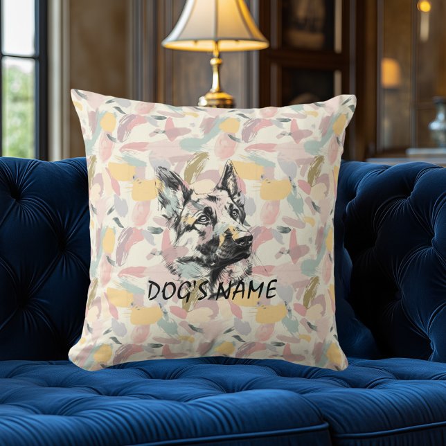 Custom German Shepherd Portrait Abstract Pattern Cushion (Creator Uploaded)