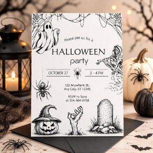 Custom Ghost, Skeleton & Pumpkin Invitation