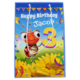 Custom Gift Bag for boy's 3rd birthday - Ladybug