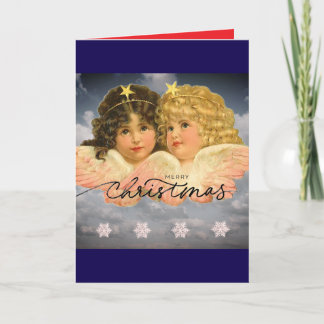 CUSTOM GIFT BAG FOR CHRISTMAS TWIN ANGELS VINTAGE CARD