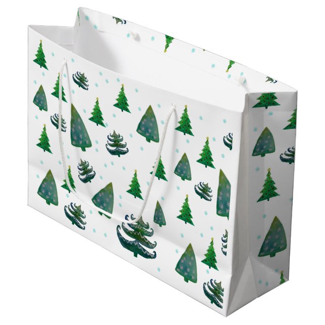 Custom Gift Bag - Large, Glossy Christmas Trees (Front Angled)