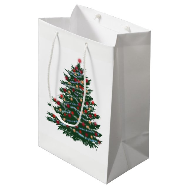 Custom Gift Bag - Medium, Matte Holiday Tree (Front Angled)