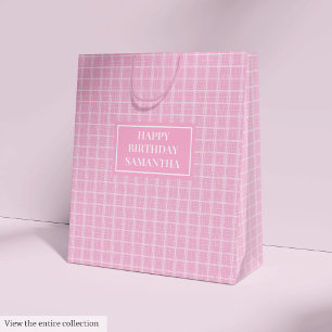 Custom Gift Bags Pink Plaid Birthday Monogram