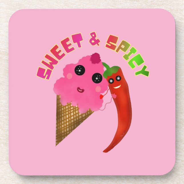 Custom gift Cute Ice Cream and Chilli Pepper  Coaster (Front)