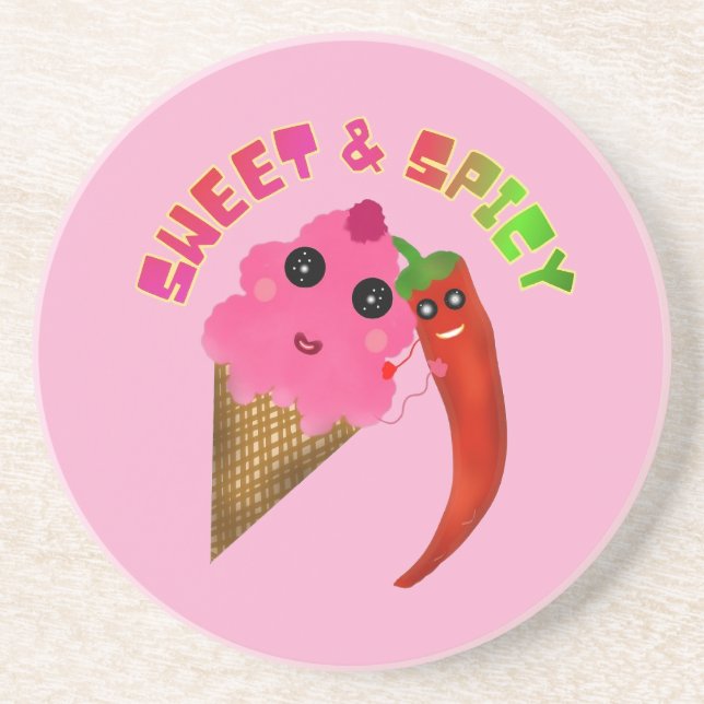 Custom gift Cute Ice Cream and Chilli Pepper  Coaster (Front)