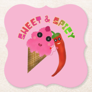 Custom gift Cute Ice Cream and Chilli Pepper Paper Coaster