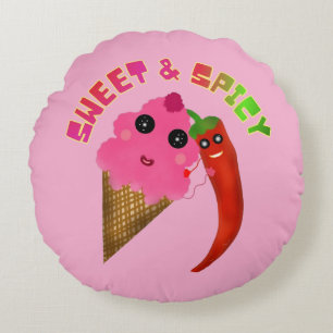 Custom gift Cute Ice Cream and Chilli Pepper  Round Cushion