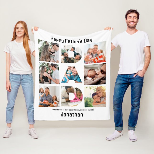 Custom Gift for Dad Fathers Day 9 Photo Collage Fleece Blanket (In Situ)