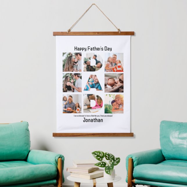 Custom Gift for Dad Fathers Day 9 Photo Collage Hanging Tapestry (Living Room)