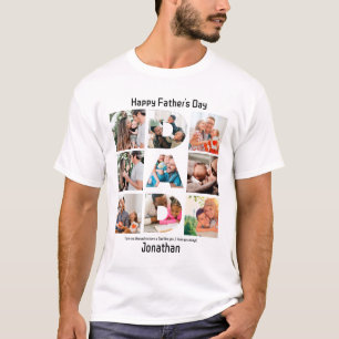 Custom Gift for Dad Fathers Day 9 Photo Collage T-Shirt