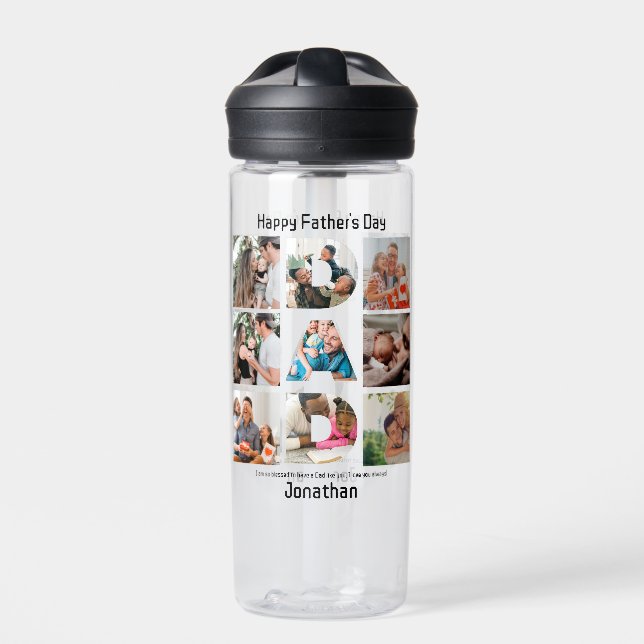 Custom Gift for Dad Fathers Day 9 Photo Collage Water Bottle (Front)