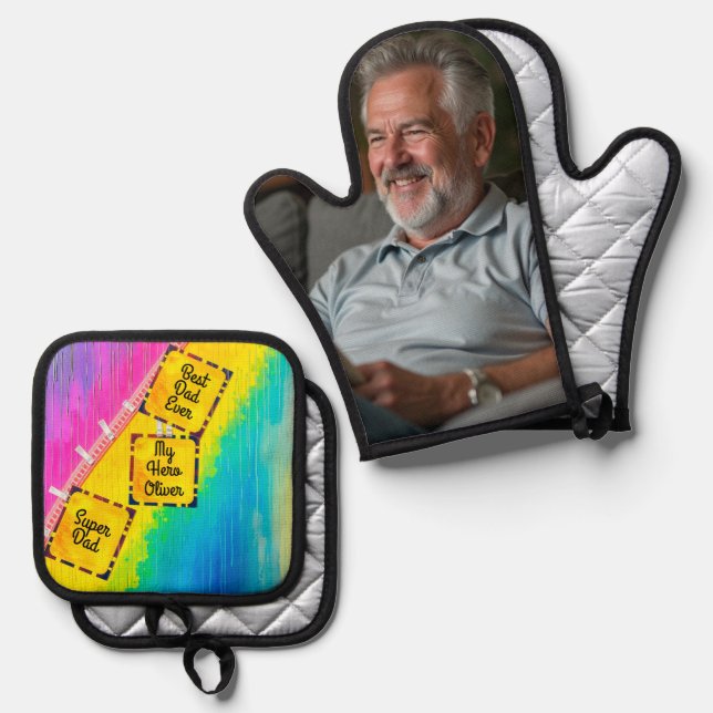 Custom Gift for Fathers Day Oven Mitt & Pot Holder Set (Front/Back)