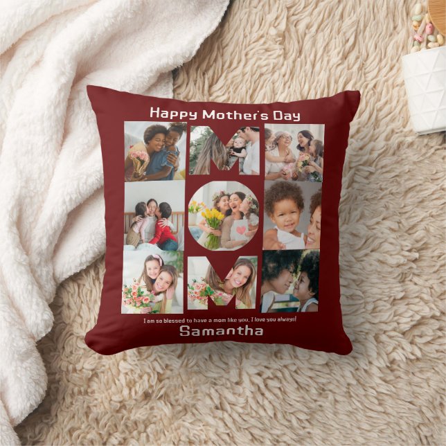 Custom Gift for Mum Mothers Day 9 Photo Collage Cushion (Blanket)