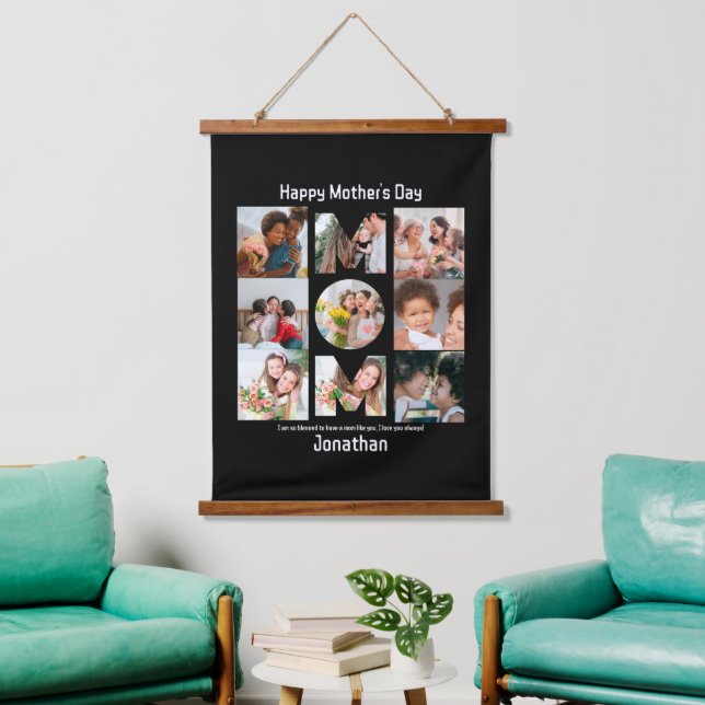 Custom Gift for Mum Mothers Day 9 Photo Collage Hanging Tapestry (Living Room)