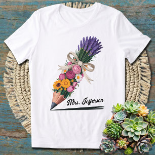 Custom Gift for Teachers Pencil Floral Croquette T-Shirt
