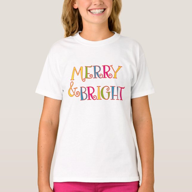 Custom Gift Ideas, Christmas Merry & Bright kids T-Shirt (Front)